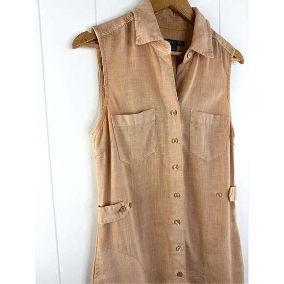 Anthro LEVEL 99 Tan Tencel Button Down Sleeveless Shirt Dress Sz S $112 - Picture 4 of 9
